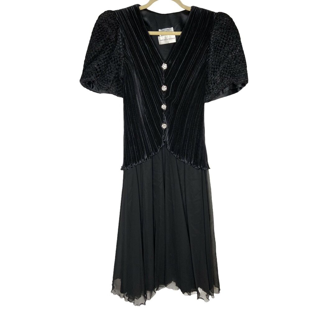 Ann Hobbs for Cattiva Vintage Saks Fifth Avenue Puff Sleeve Black Dress size 8